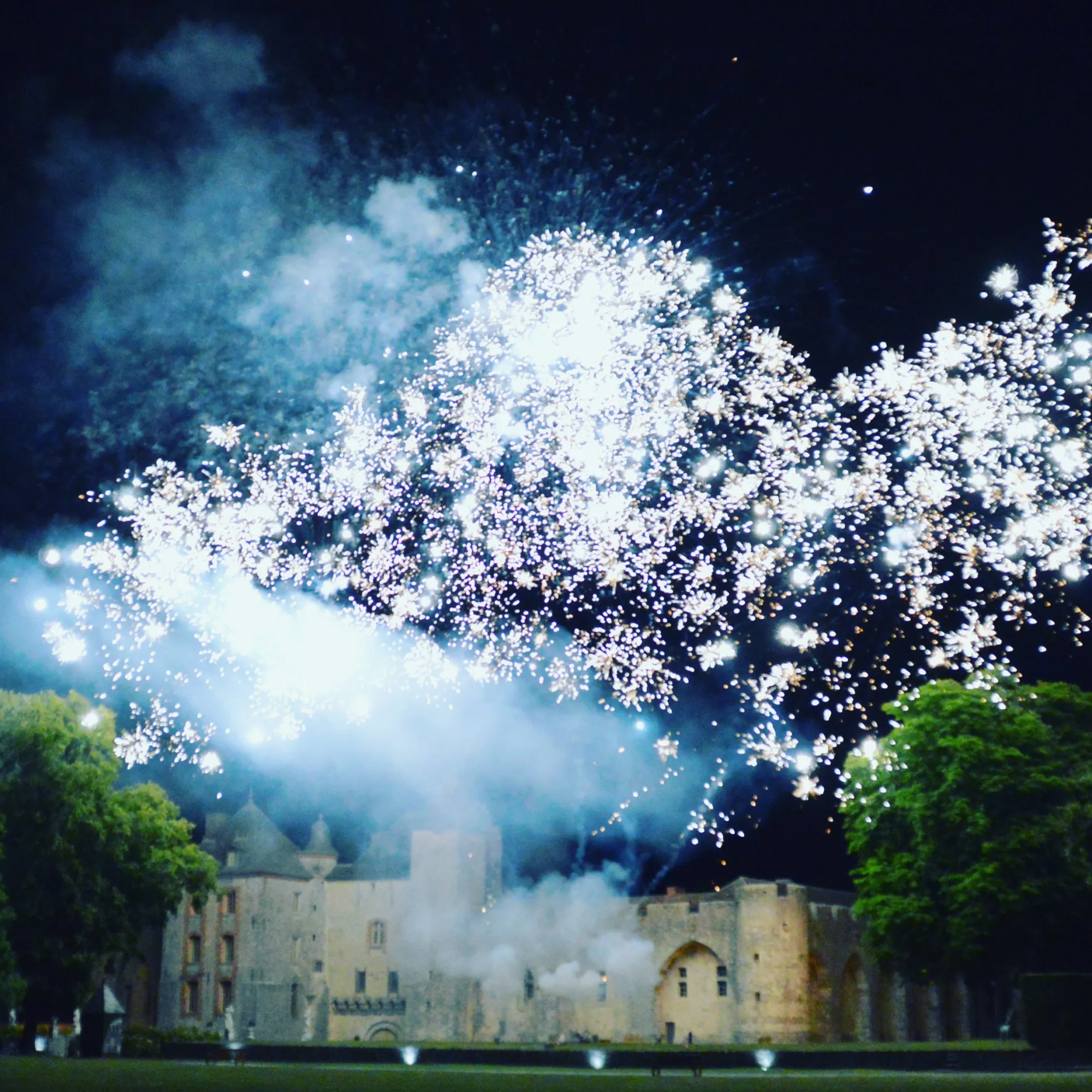 Un feu d'artifice au-dessus du château, la nuit